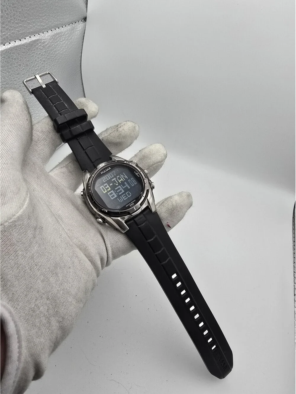 Pulsar Tech Gear Quartz Digital Watch SS Case Black Rubber Strap Alarm 100m